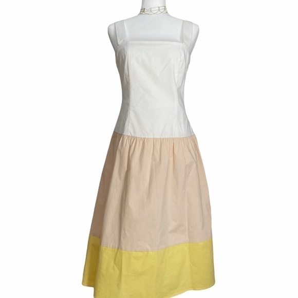 Cremieux Anna Tiered Color Block Drop Waist Sundress Yellow White NWOT - Picture 11 of 11